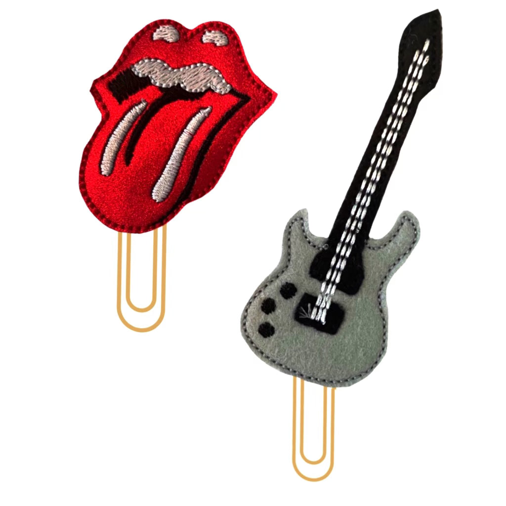 Rock Lips and Guitar novelty paper clips.