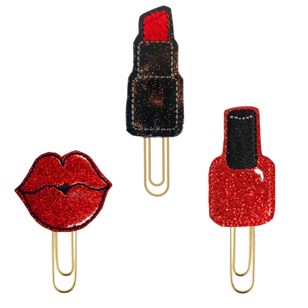 Nail Polish, Lips, and Lipstick novelty paper clips.