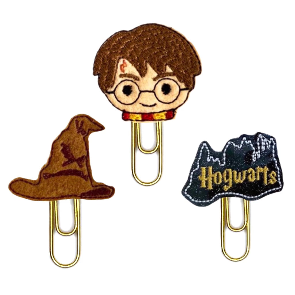 Harry Potter-inspired set of three novelty paper clips.