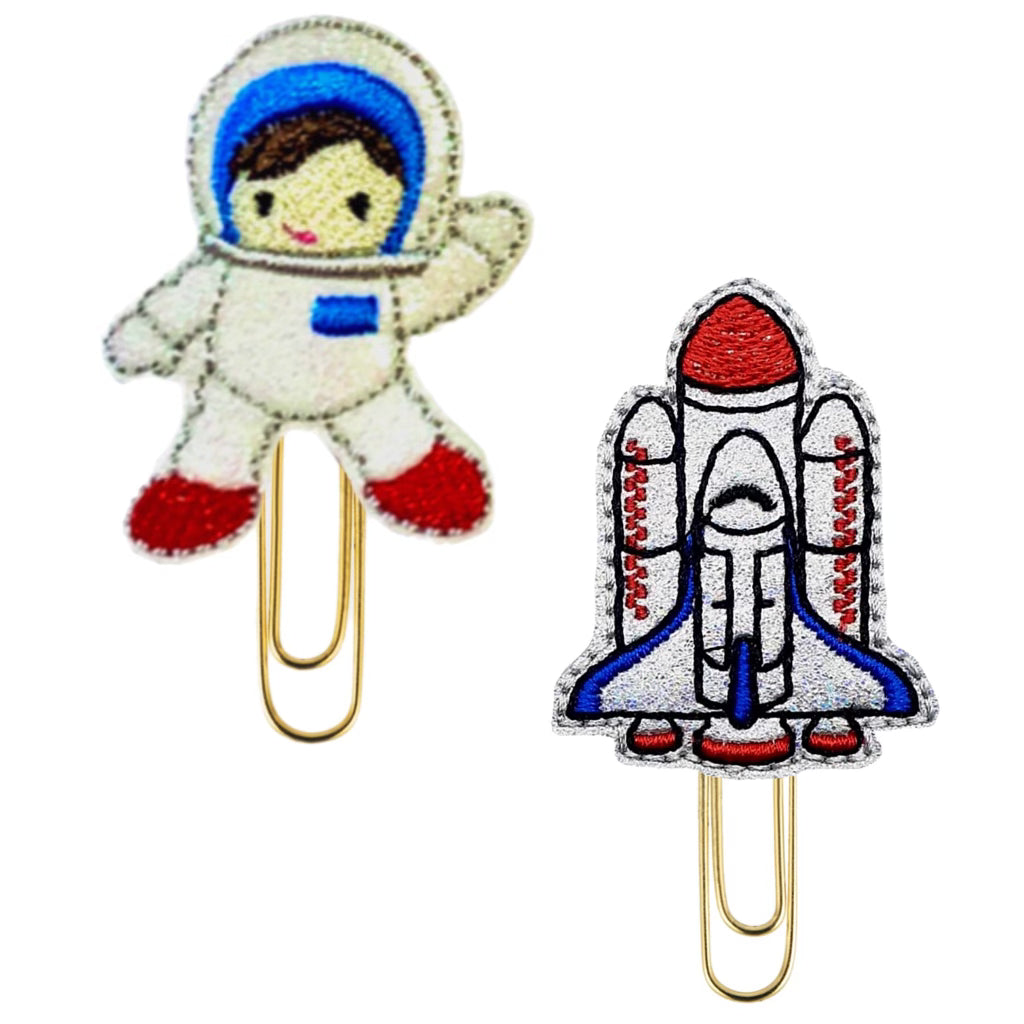 Clip Chicks' Astronaut and Space Shuttle novelty paper clips are shown against a white background.