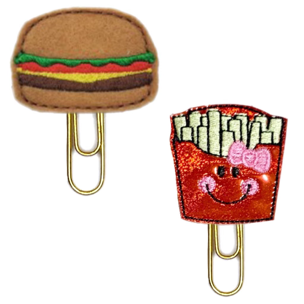 Burger and Fries set of novelty paper clips are shown from Clip Chicks.