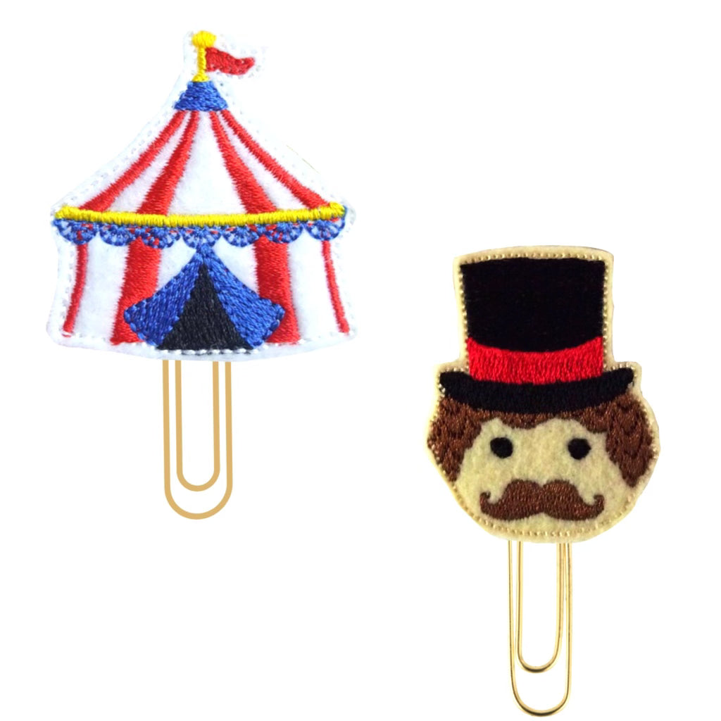 Circus Set of Clip Chicks novelty paper clips include a tent and a ringmaster.