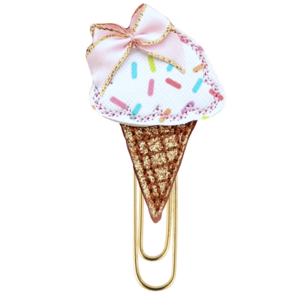 Clip Chicks' novelty paper clip in the shape of an ice cream cone with sprinkles and a bow!