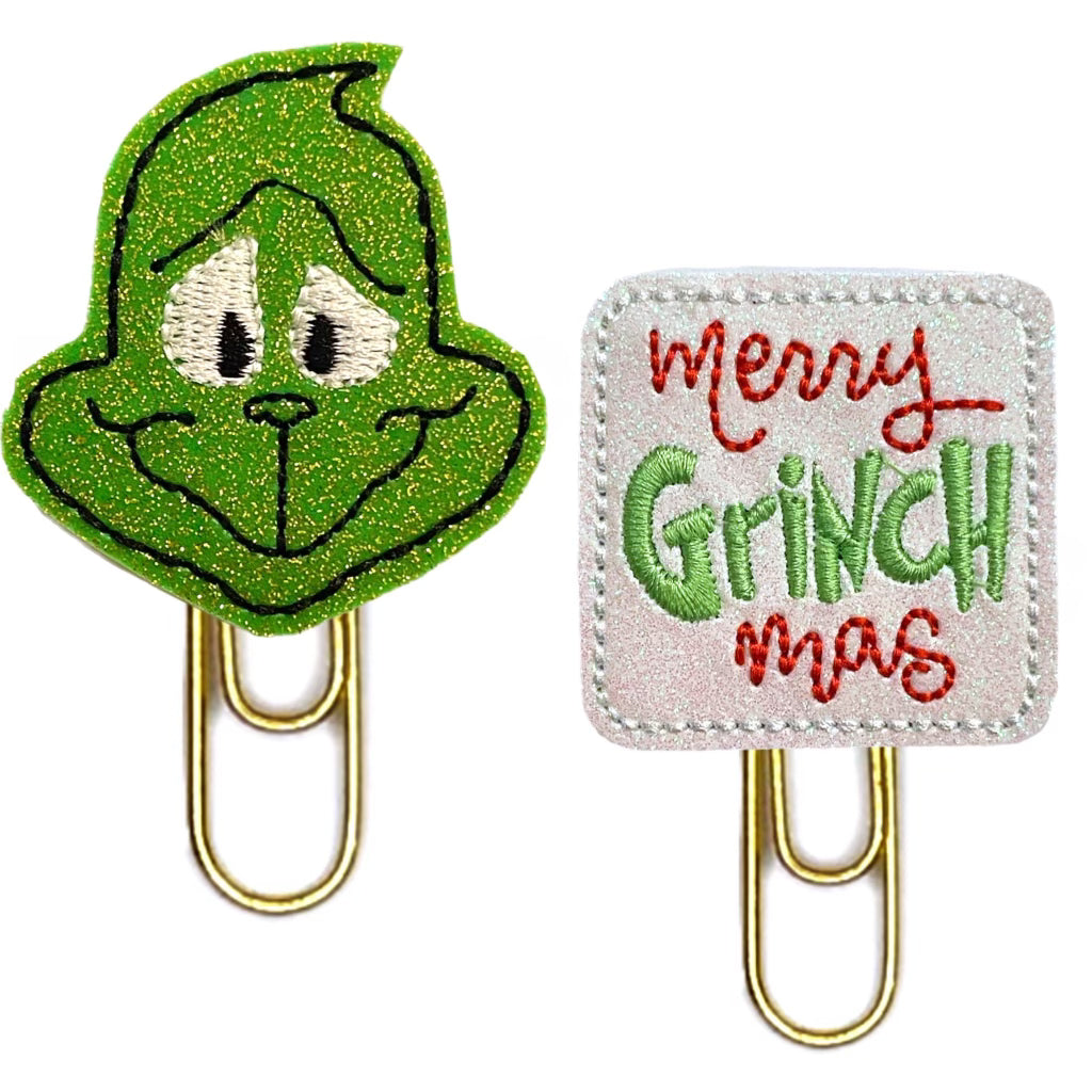 Grinch themed set of novelty paper clips.