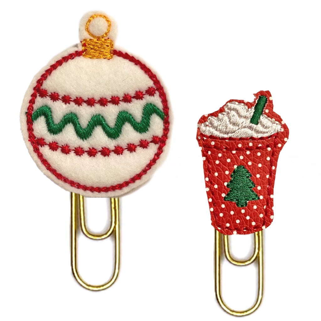 Ornament and peppermint Latte set of paper clips.