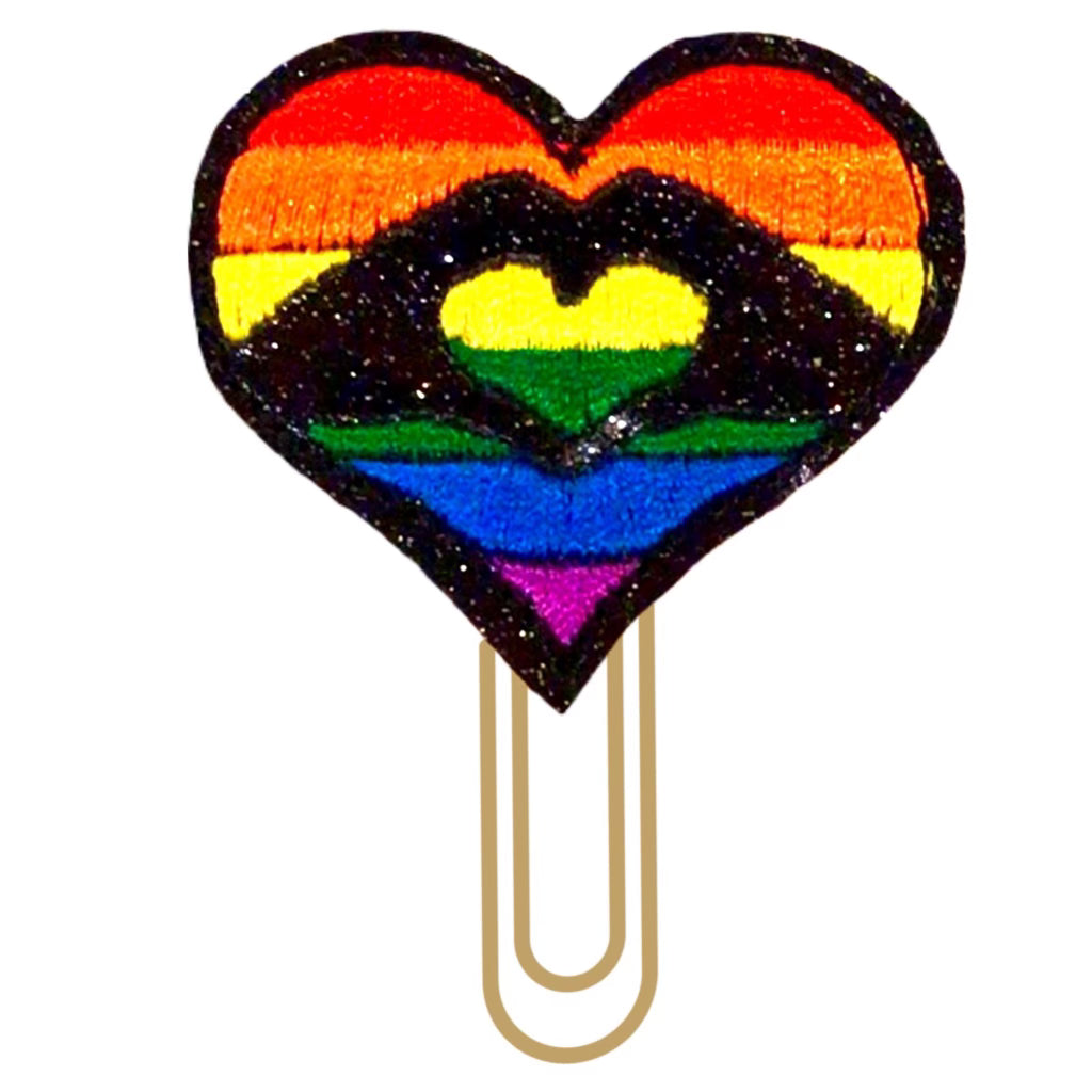 Pride themed Rainbow heart novelty paper clip.