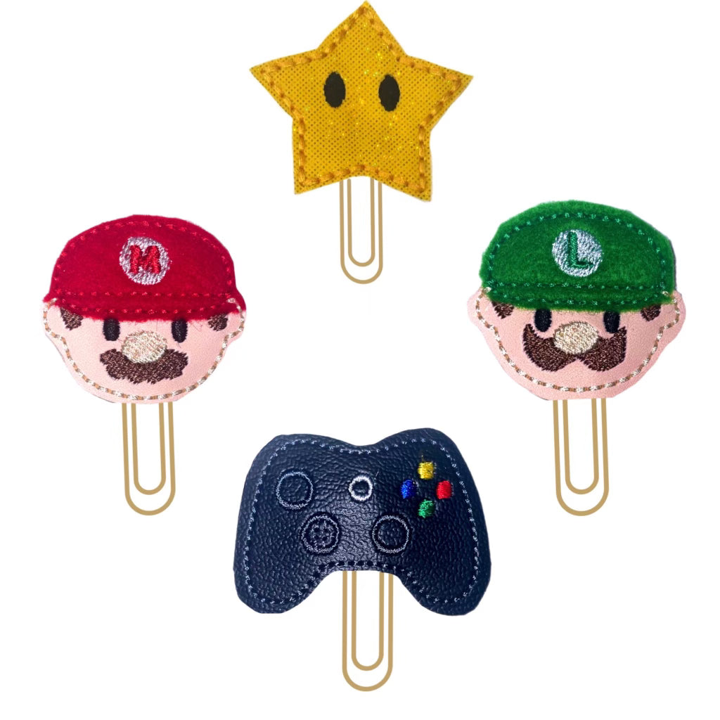 Set of four Super Mario-inspired paper clips.