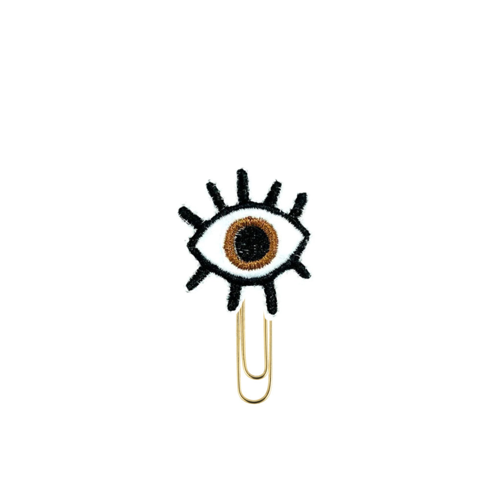 Brown evil eye novelty paper clip from Clip Chicks.